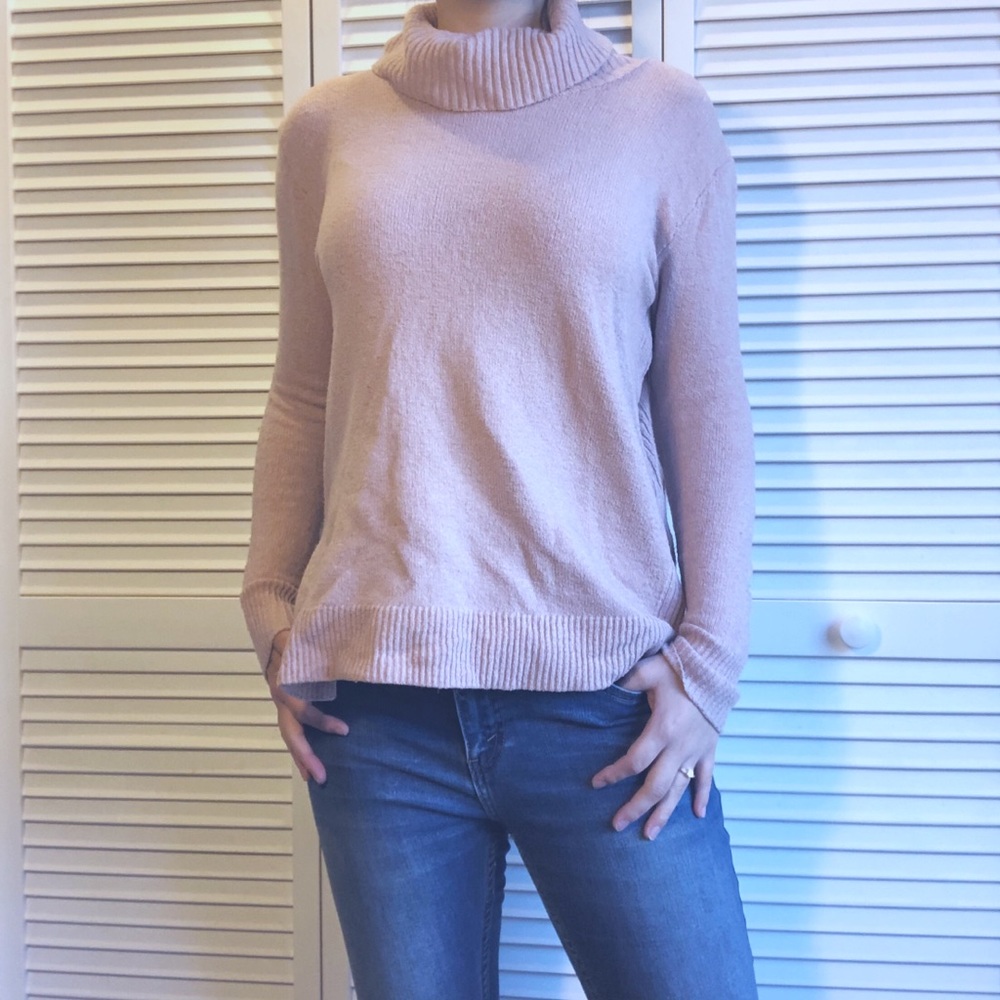 Blush pink cowl necklace sweater